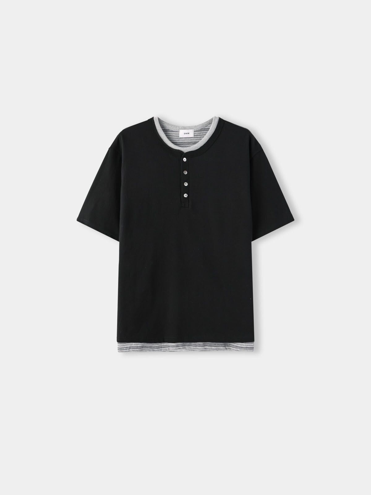 拼橫間半開胸短袖Tee OWN-147T