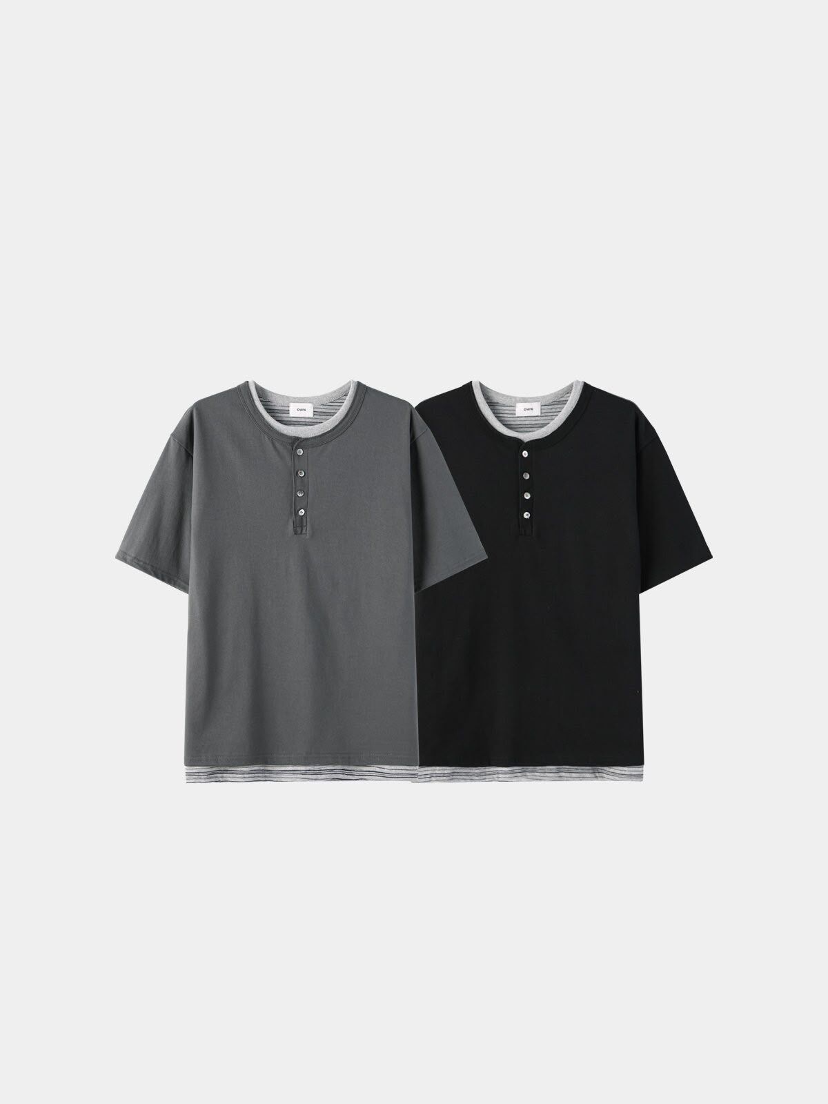 拼橫間半開胸短袖Tee OWN-147T