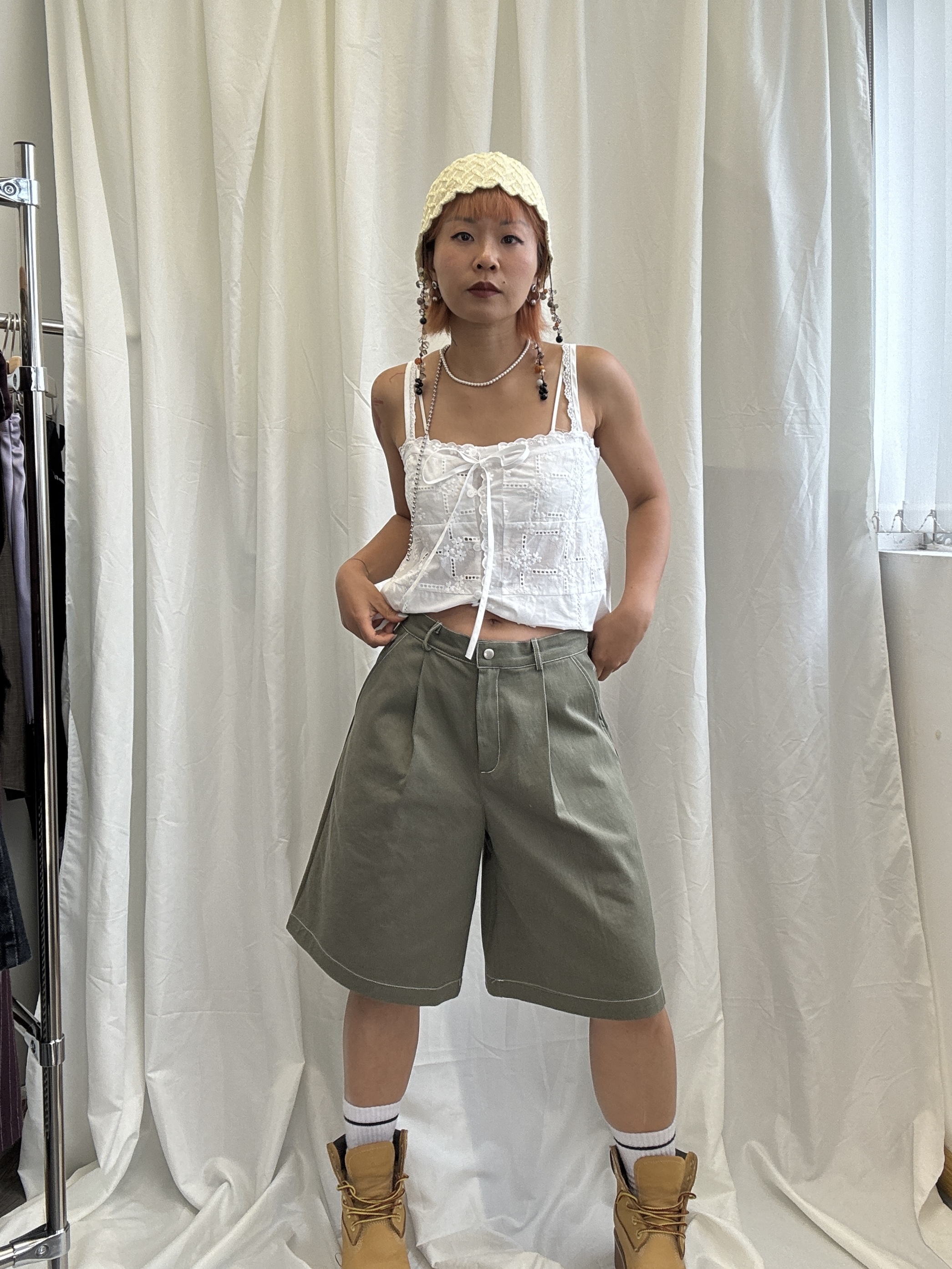 S-M size Good fit cutting 草綠扯布褲