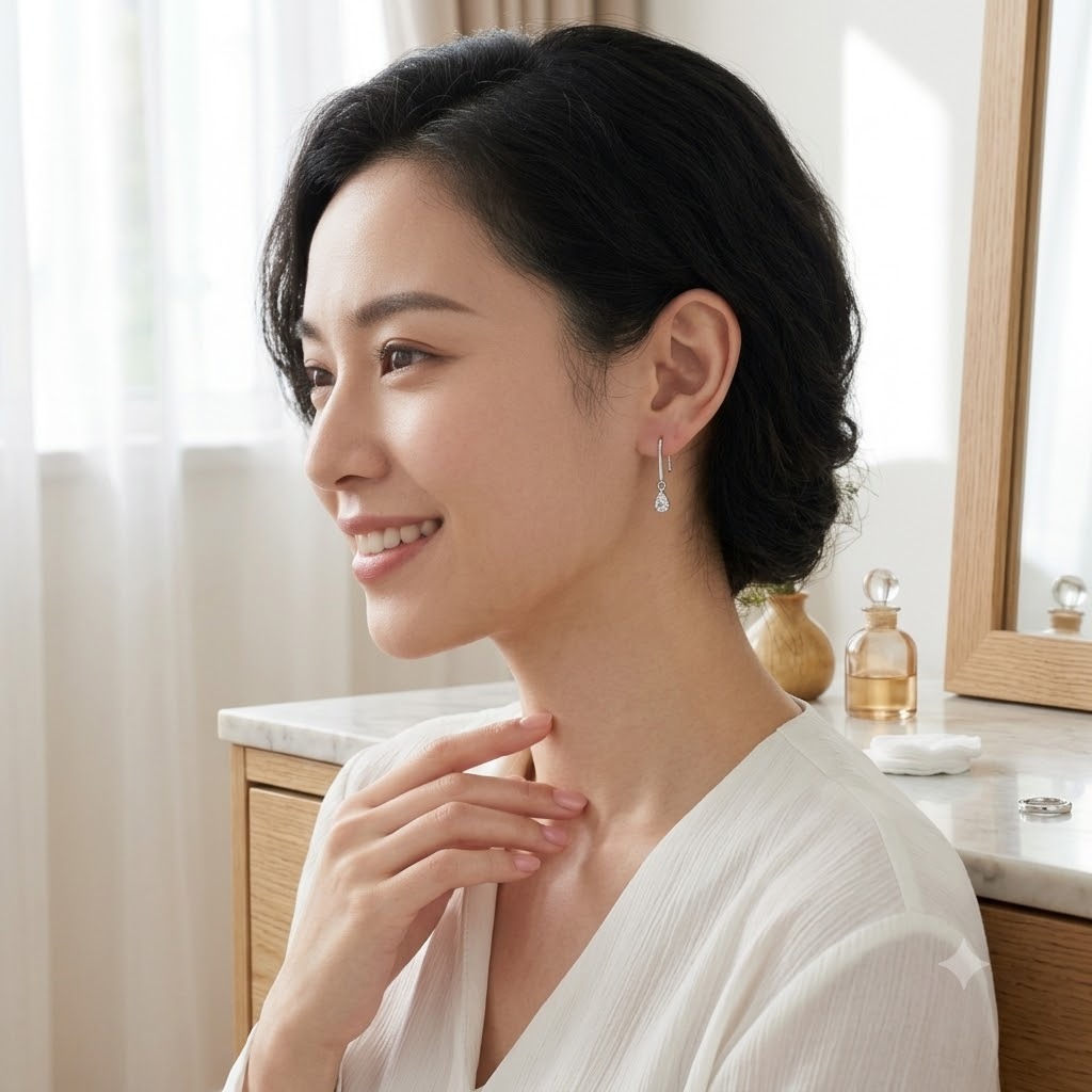 全新18K白金【主石59份梨形鑽石】吊耳環