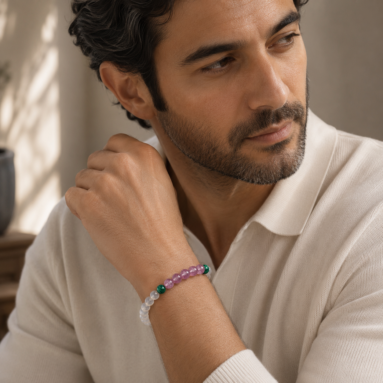 Love Protection | Rose Quartz・White Moonstone・Malachite Bracelet