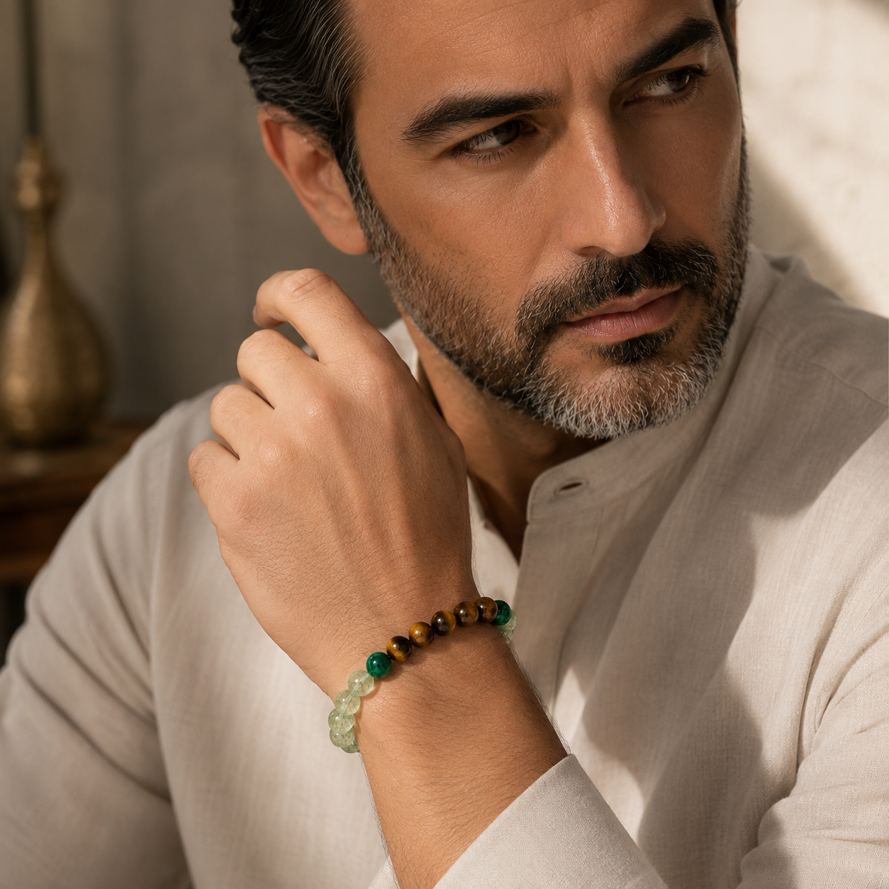 Career Protection | Tiger’s Eye・Green Rutilated Prehnite・Malachite Bracelet