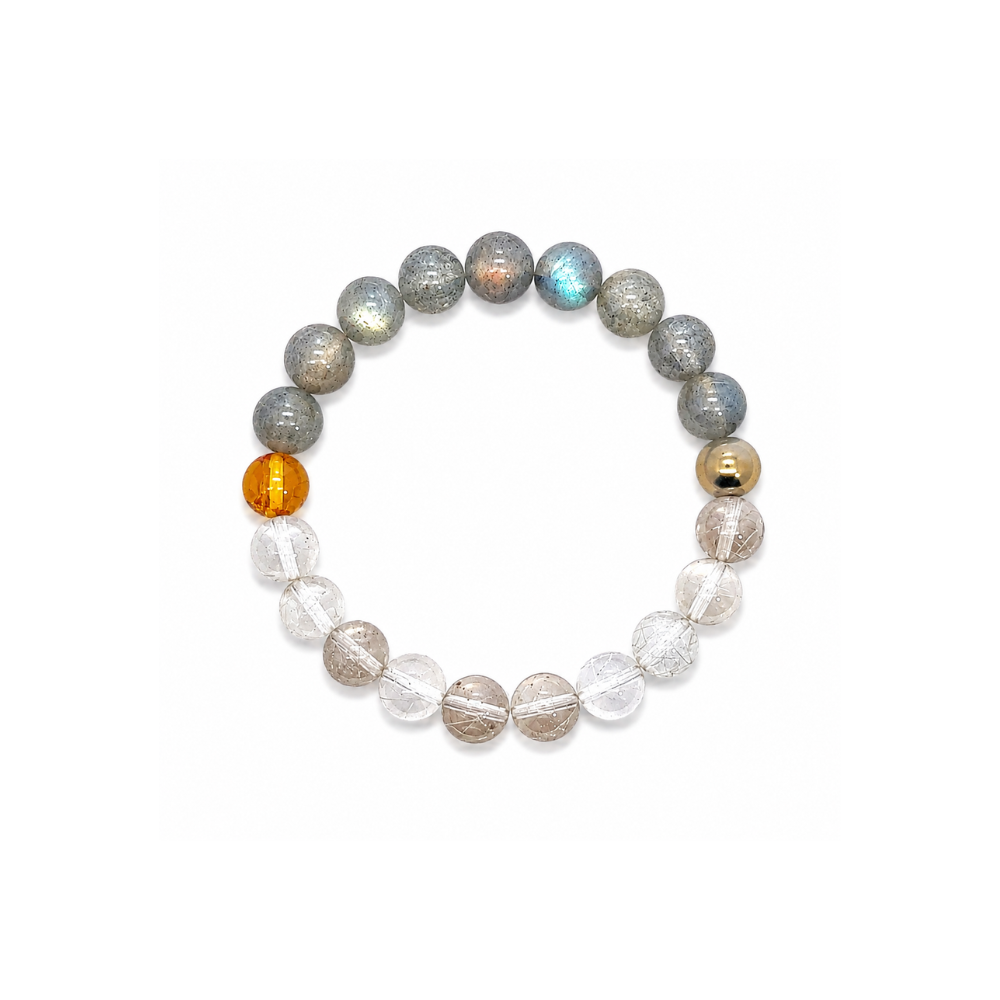 Labradorite & Silver Rutilated Quartz Bracelet