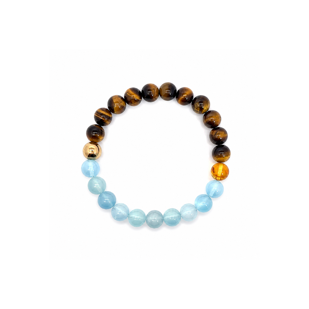 Aquamarine & Yellow Tiger’s Eye Bracelet