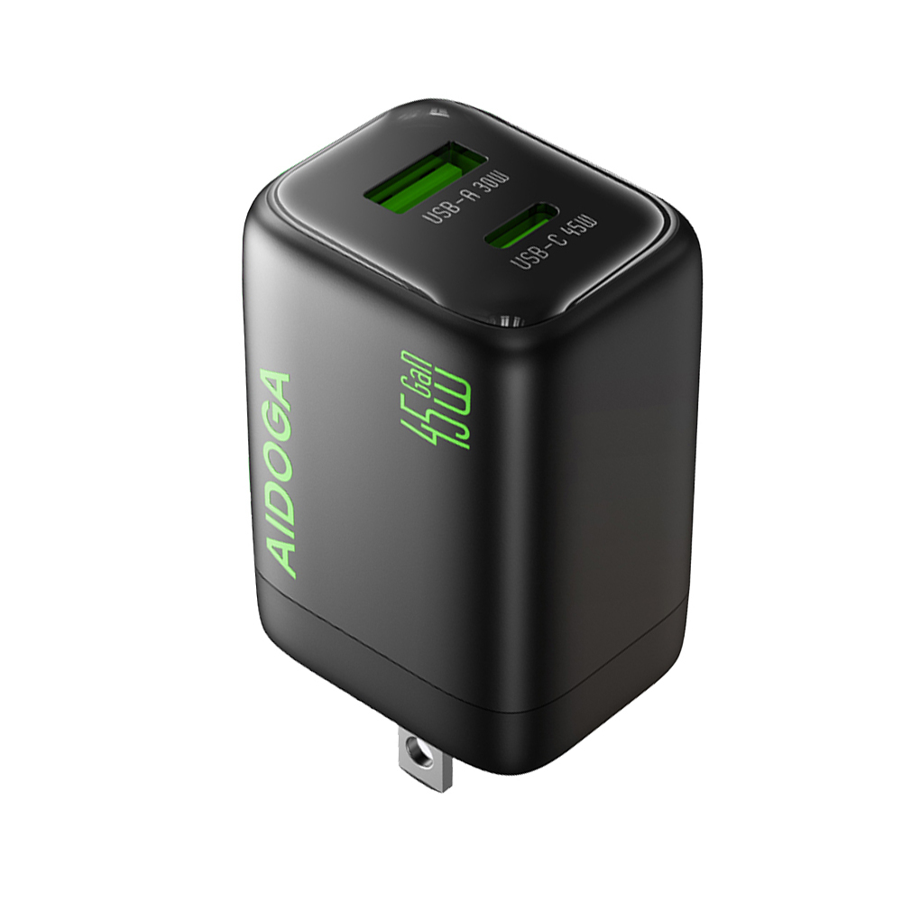 AIDOGA 雙孔 Type-C+USB-A PD3.2快充GaN氮化鎵充電器充電頭 45W QC4+