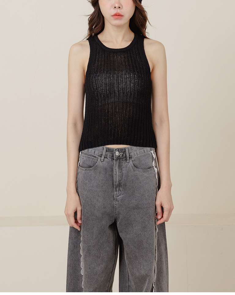 Ribbed knitted cropped vest, available in five colors.【01099478】in stock+pre-order