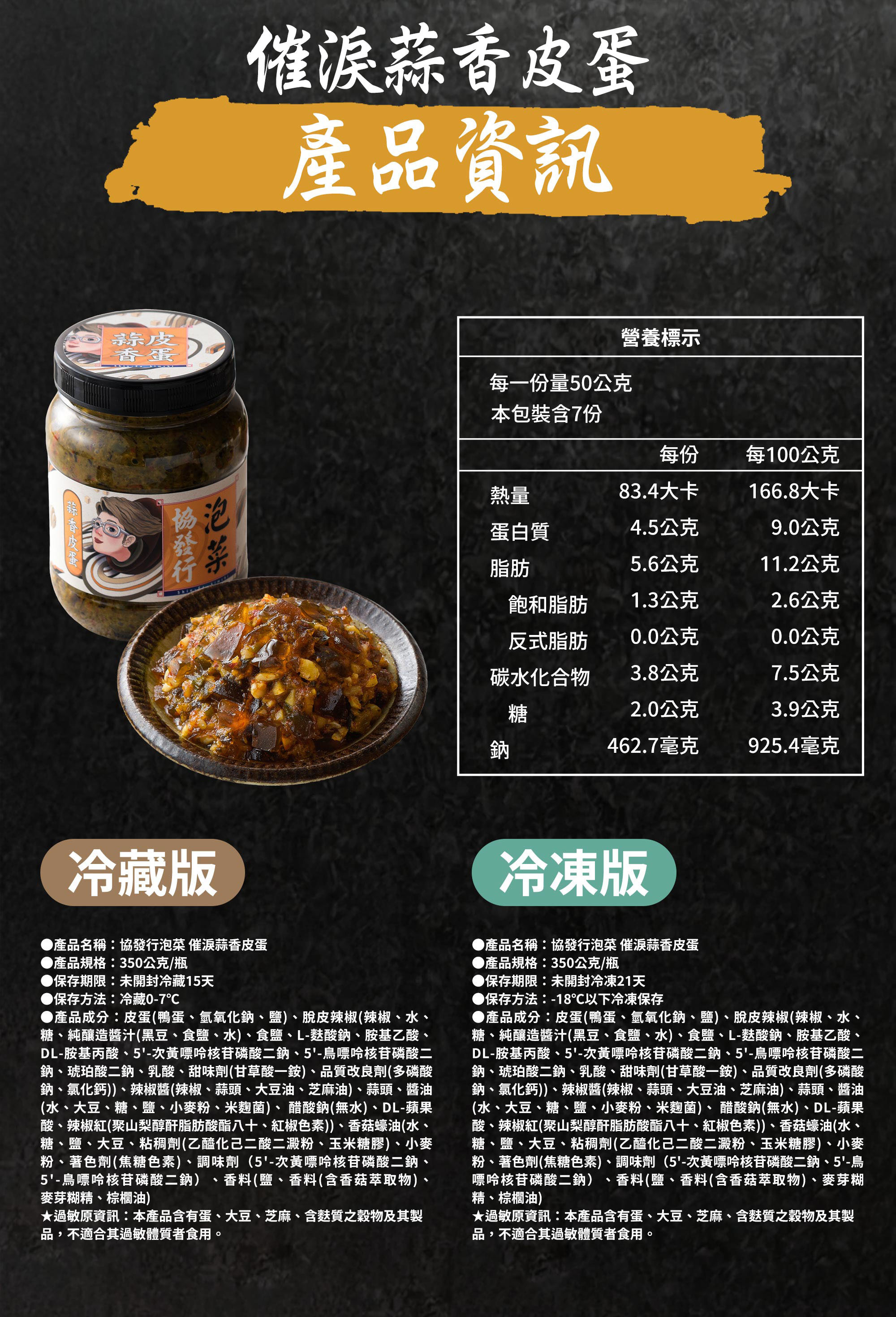 協發行催淚蒜香皮蛋品牌形象，美味台式蒜香皮蛋拌醬，經典下飯人氣商品。