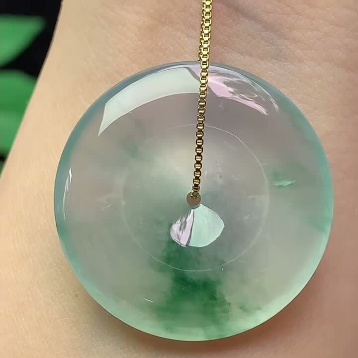 翡翠冰種飄花平安扣 (32.6mm直徑),天然翡翠A玉, 緬甸玉, Jade, Jadeite