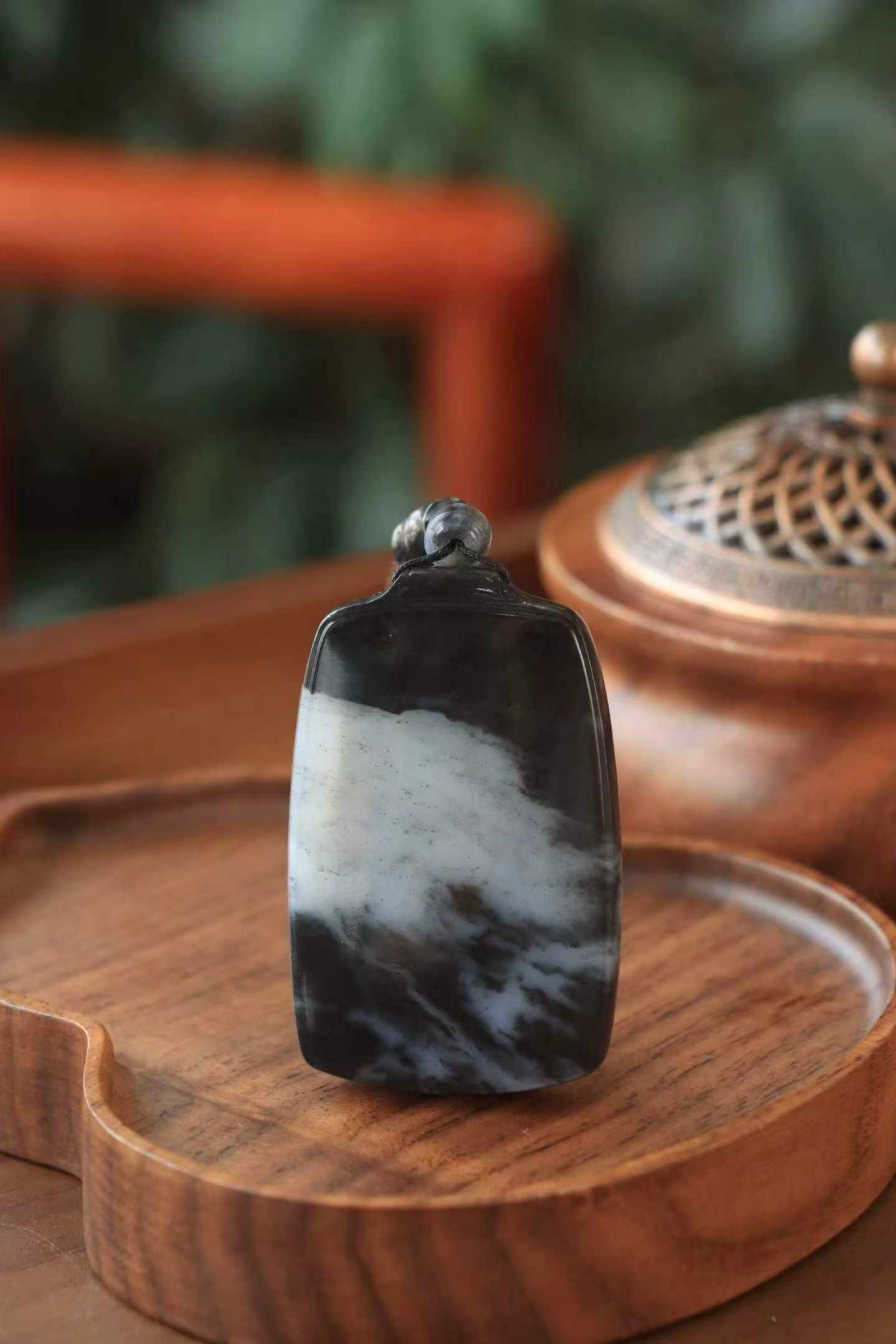 和田玉青花平安牌,,天然和田玉軟玉