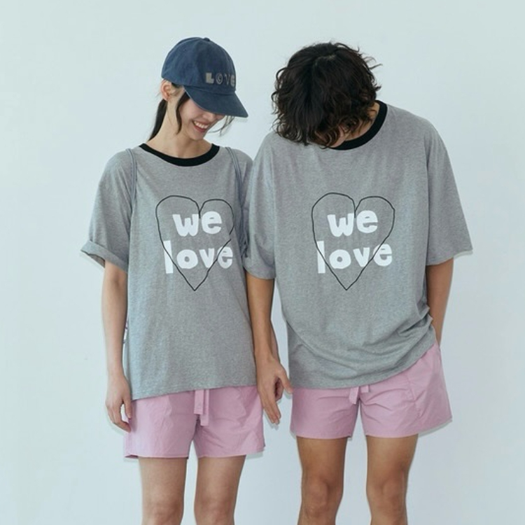 韓國 ooowl 復古塗鴉文字踢 WE LOVE HEART 灰色