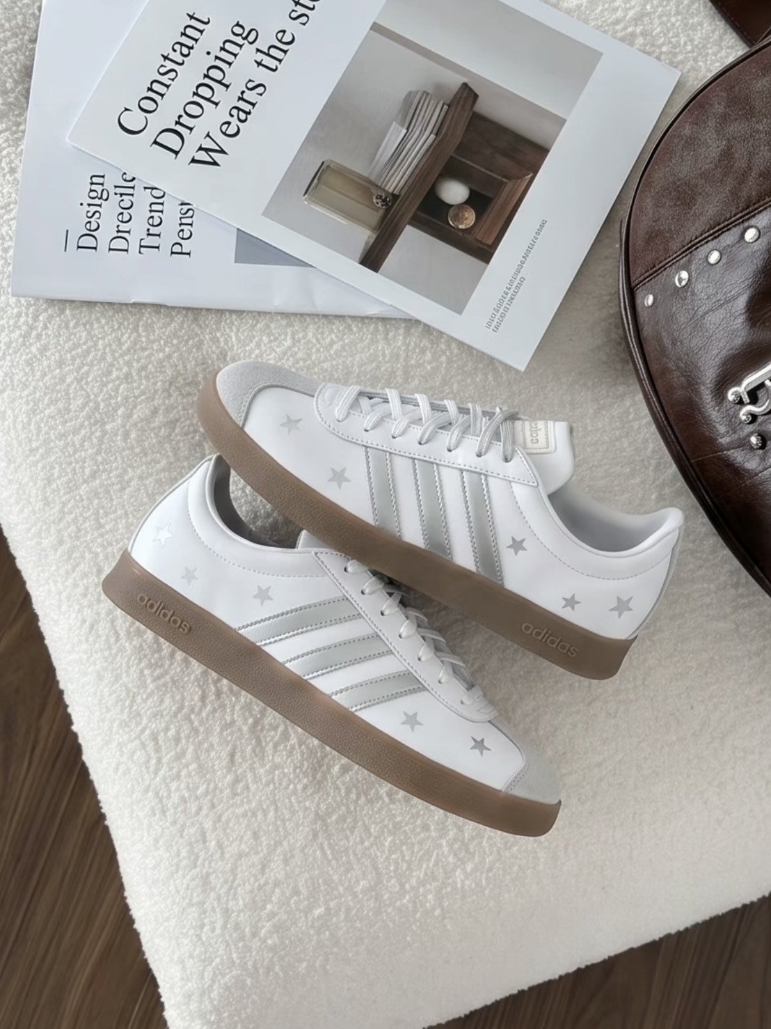 特殊訂製款 ADIDAS VL COURT CLASSIC銀河碎星 復古 焦糖底 德訓鞋