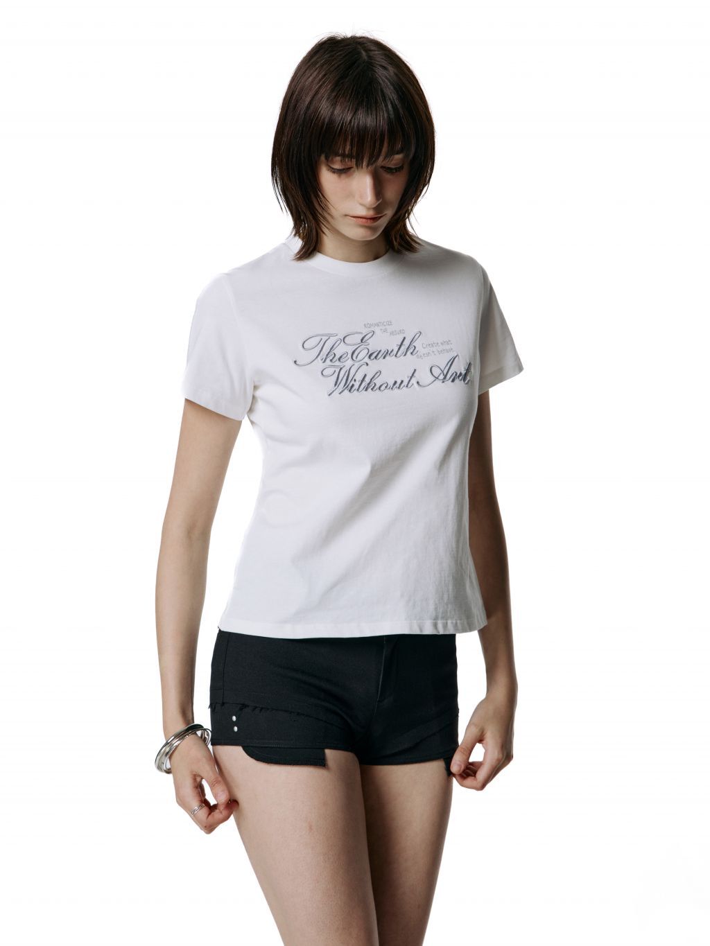 (Y7)Without Art Script Top - White