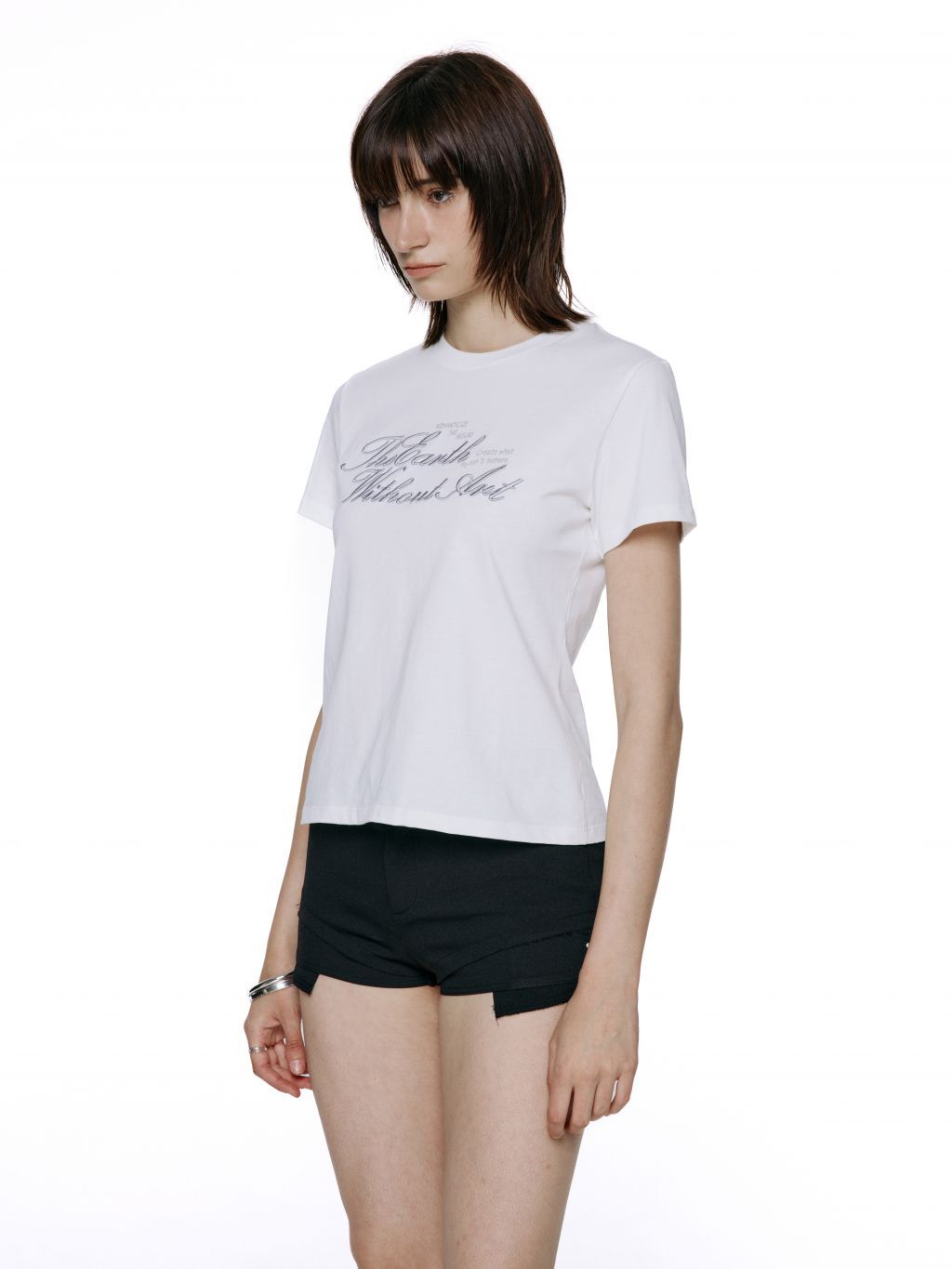 (Y7)Without Art Script Top - White