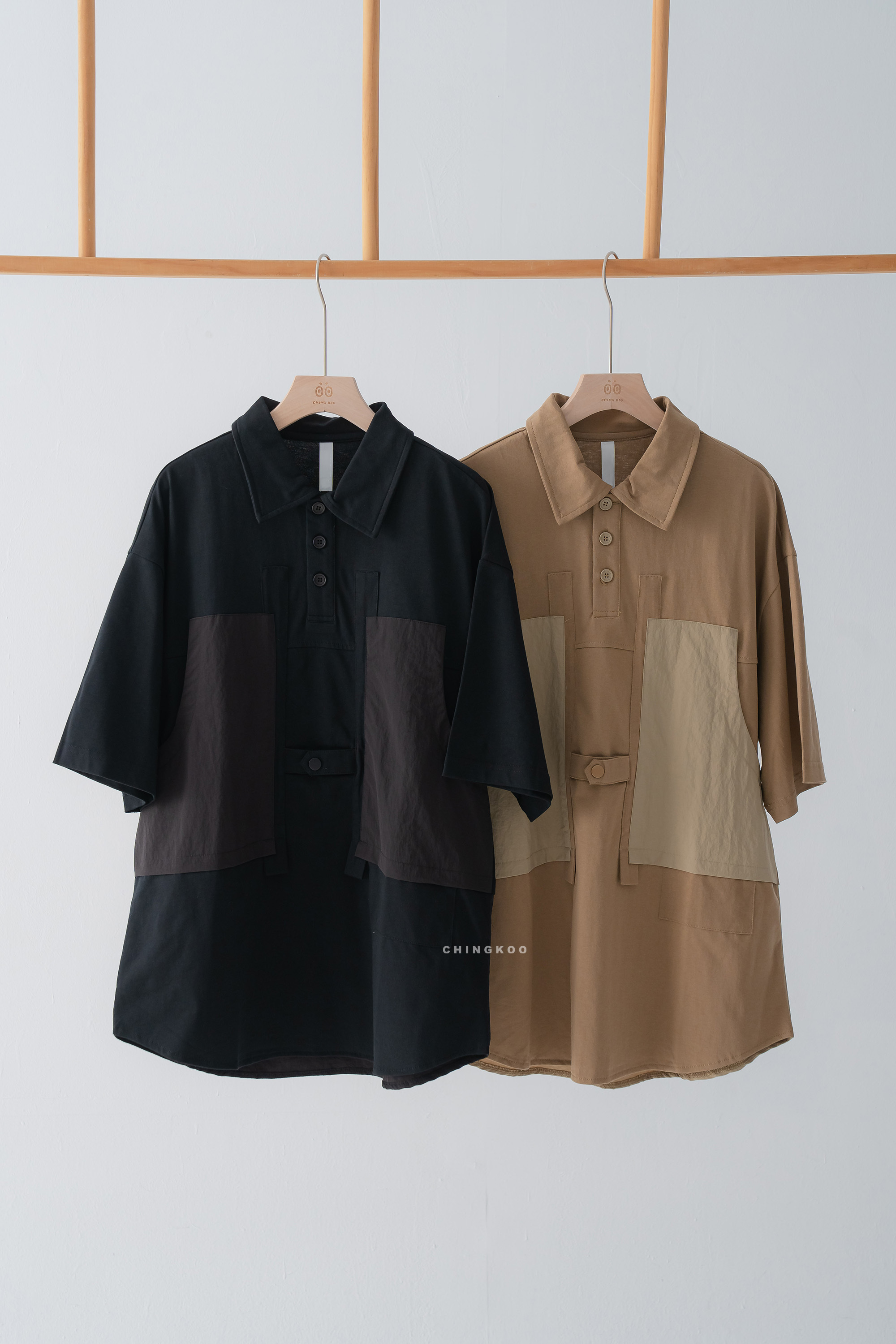 July｜半釦拼接短POLO 2色