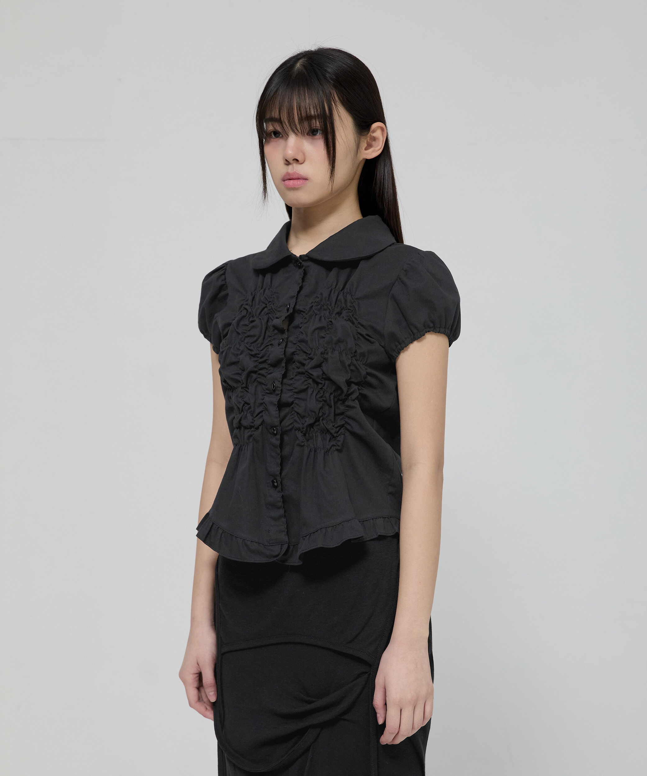 (Y12)Cloud Puff Blouse (FL-115_Black)