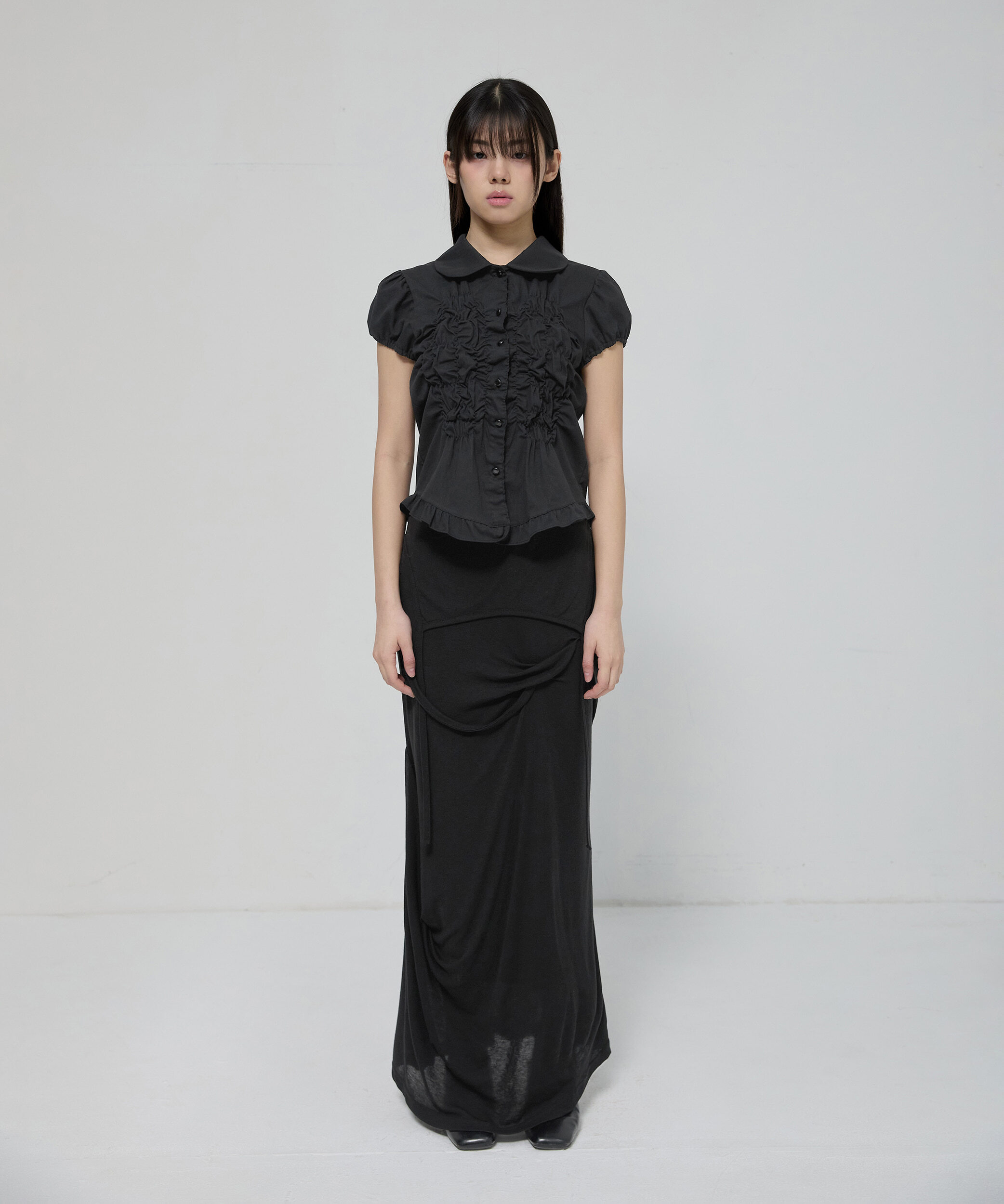 (Y12)Cloud Puff Blouse (FL-115_Black)