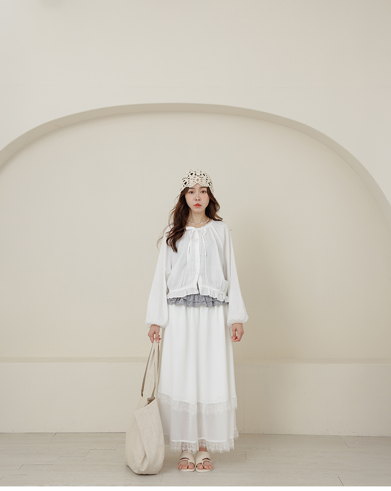 Lotus leaf tie-up button long-sleeved top【01099748】in stock+pre-order