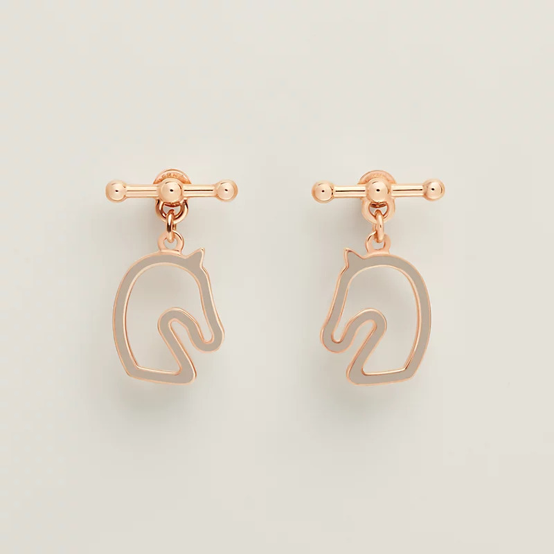 HERMES Tonnerre earrings marron glace rose gold
