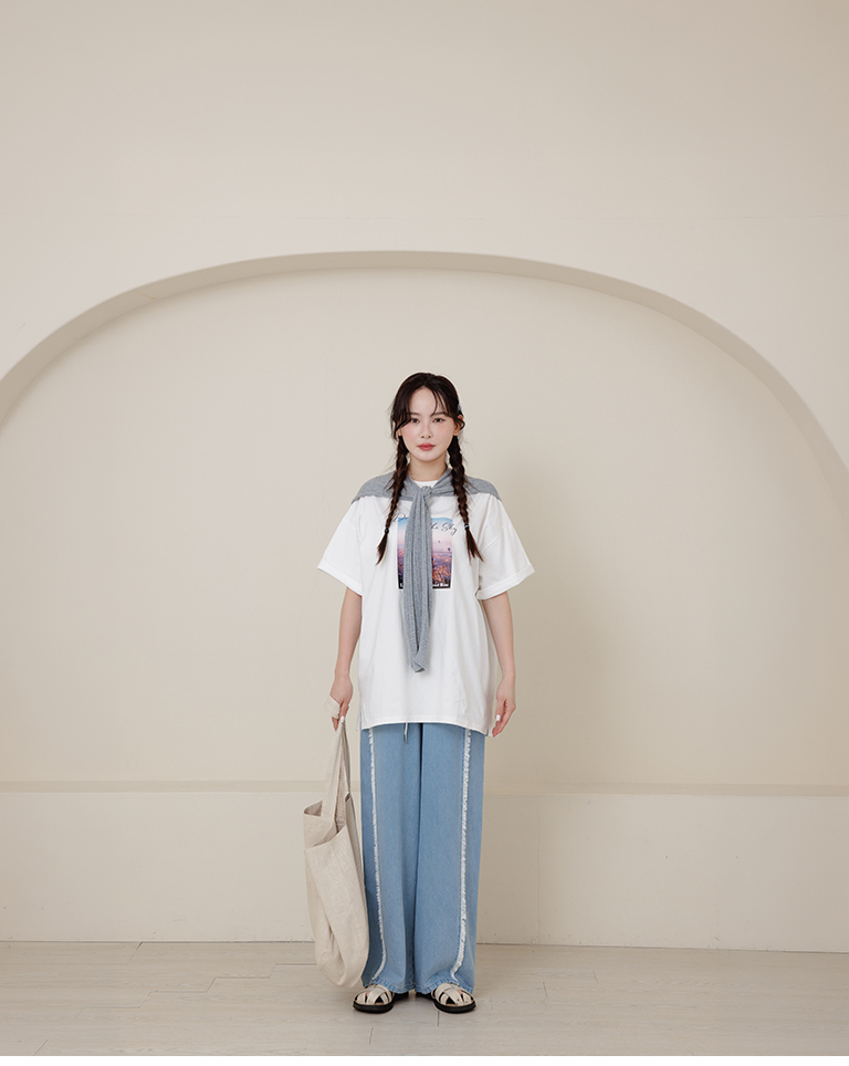 3D frayed drawstring jeans, S/M【04011872】in stock+pre-order