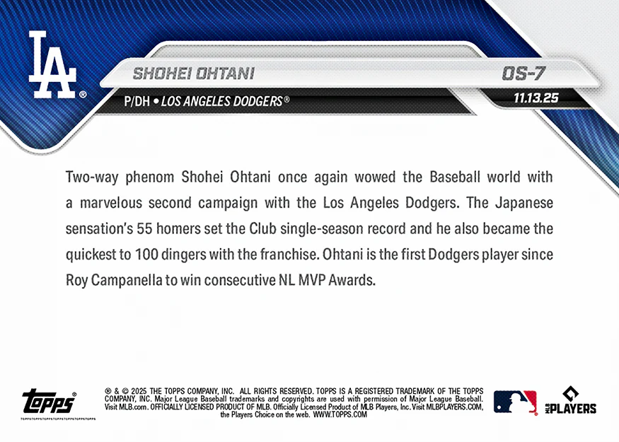 大谷翔平 2025 MLB Topps NOW 球員卡 Card OS-7