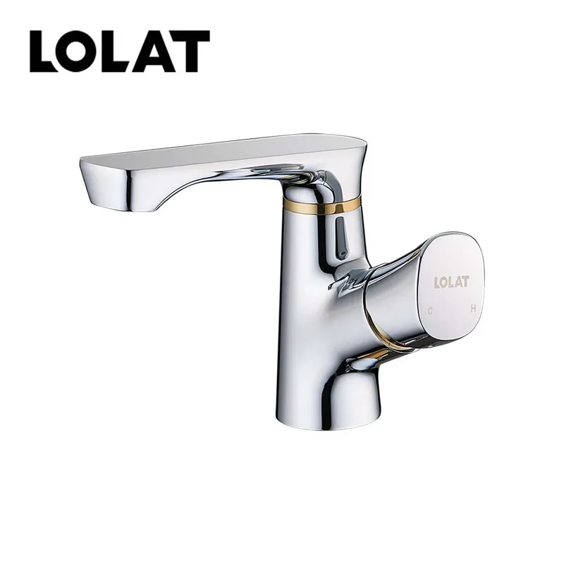 LOLAT 品牌現代單柄冷熱水龍頭，拋光鉻合金，浴室檯盆水龍頭