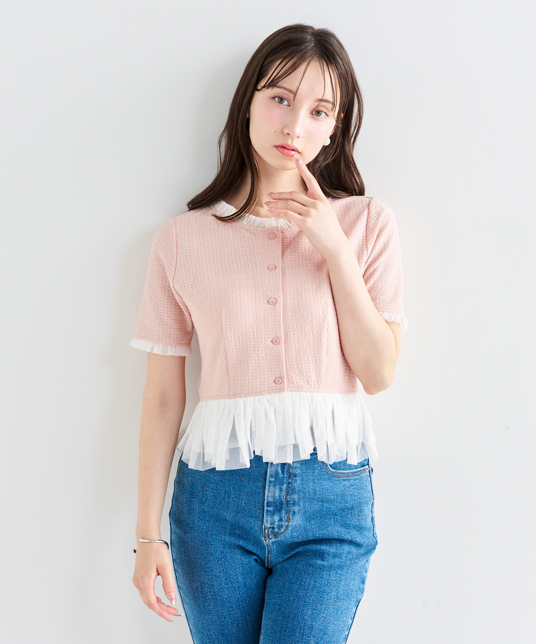 [預購]LILLIAN CARAT 網紗傘襬皺感開襟外套