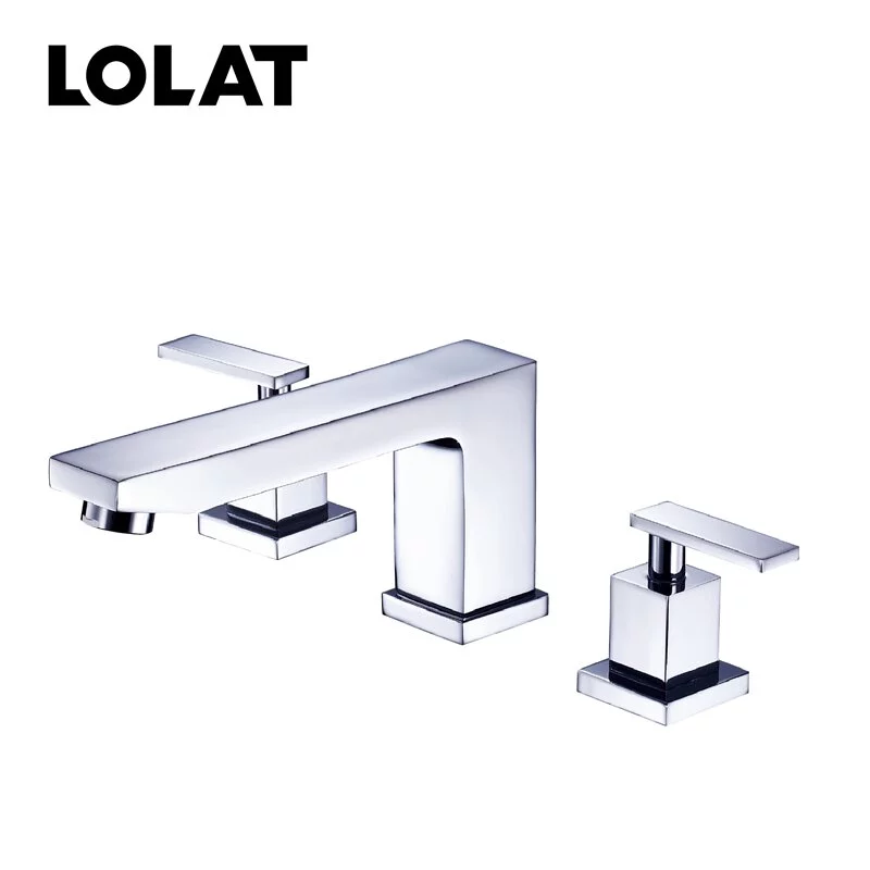 LOLAT 現代方形三孔臉盆龍頭，鍍鉻表面
