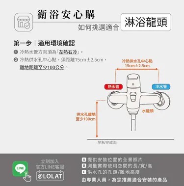 淋浴龍頭安裝指南：冷熱水管中心點距離與高度指示