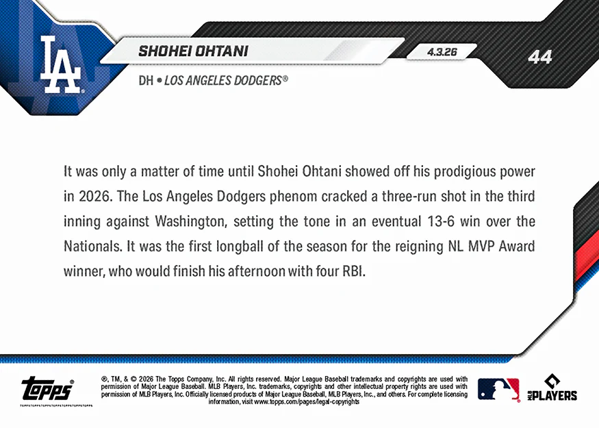 大谷翔平 2026 MLB Topps NOW 球員卡 Card 44