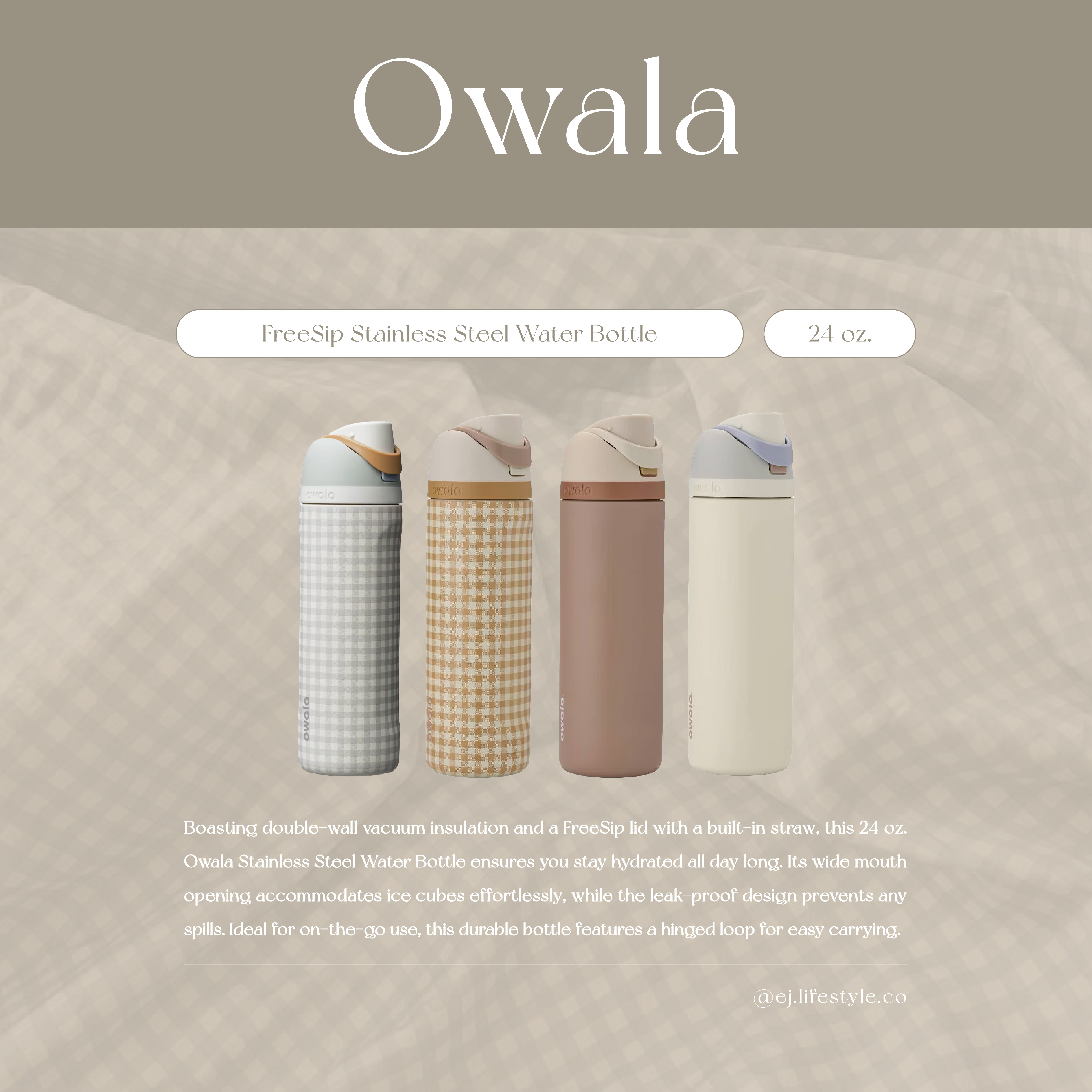 🇺🇸 Owala FreeSip Stainless Steel Water Bottle  夏日系列 格紋 大地色系 不鏽鋼保溫杯 直飲杯 吸管杯 24oz 710ml / 預購