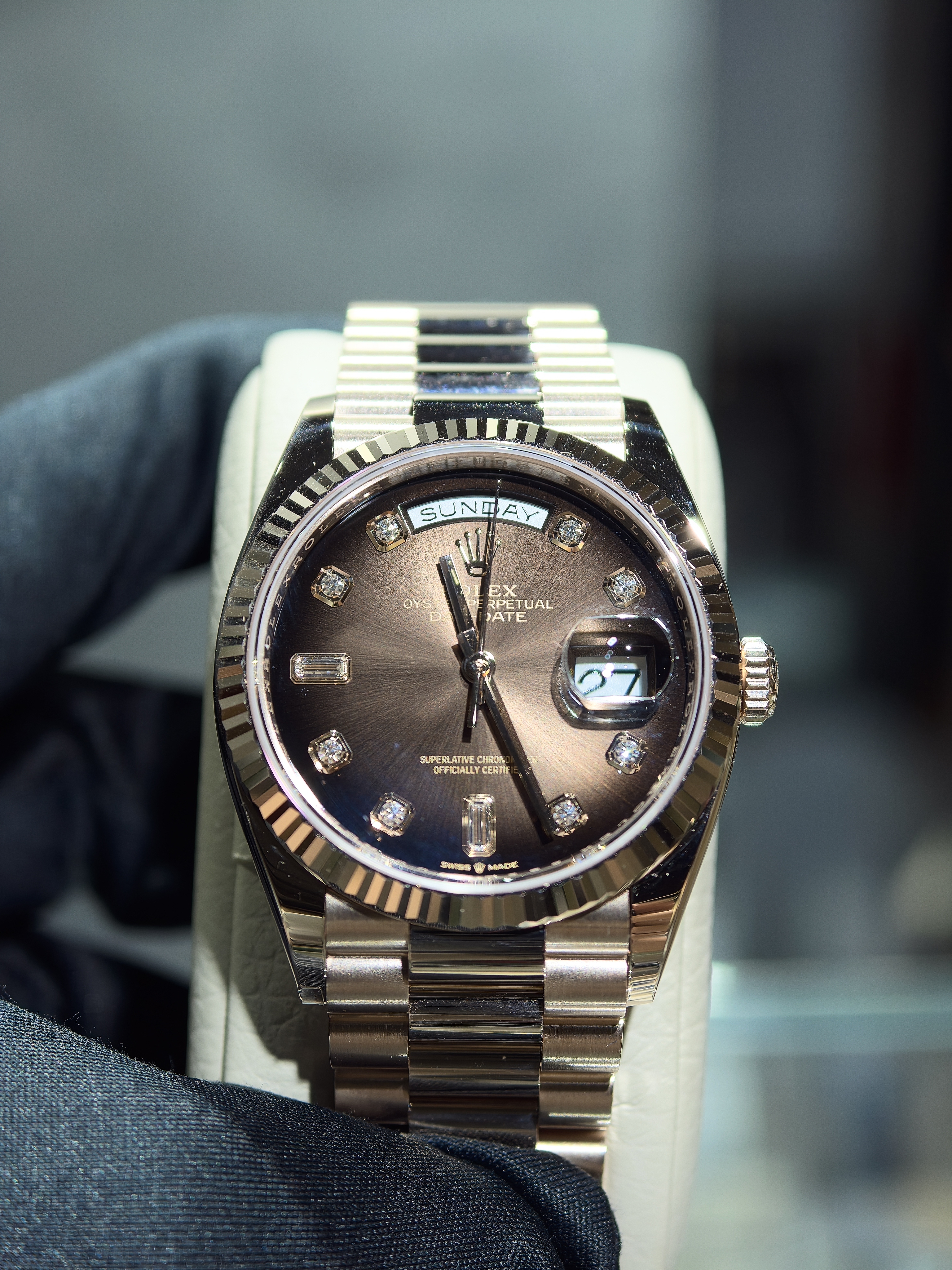 BRAND NEW ROLEX 128235 BROWN OMBRE DIAL DIAMOND DAY-DATE ROSE GOLD PRESIDENT 36 MM m128235-0037