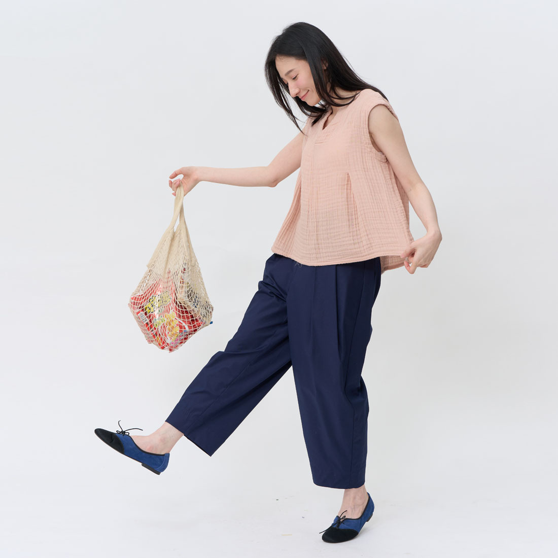 Ivan Pocket Pleated Wide-leg Long Pants / Dark Blue