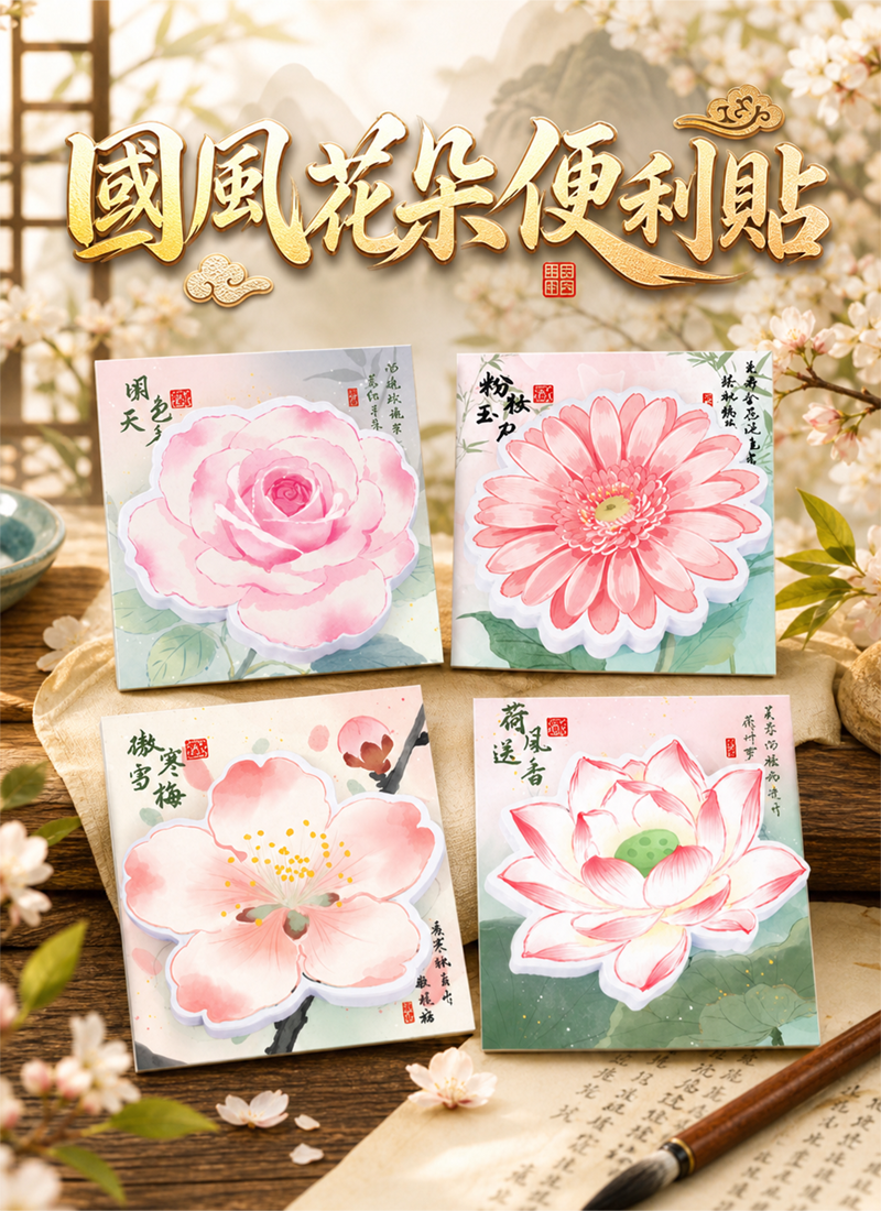 國風花朵便利貼 A3411