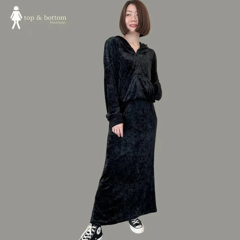 VELVET LONG SLEEVE HOODY ZIPPED JACKET