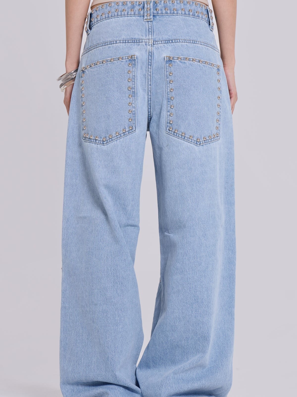 JADED LONDON 鉚釘邊條 水洗巨型闊腿褲 Nailed Studded Colossus Jeans in Light Blue Wash JWL4775