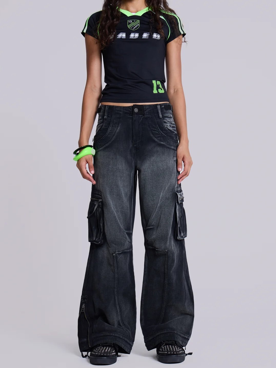 JADED LONDON 多口袋 褲腳拉鏈抽繩 水洗工裝寬褲 Sun Faded Black Trooper Cargo Pants JMCP5779