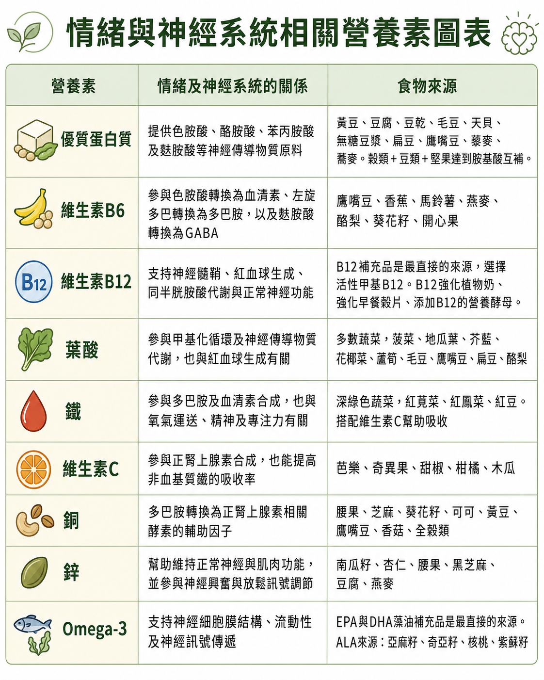 情緒與神經系統相關營養素