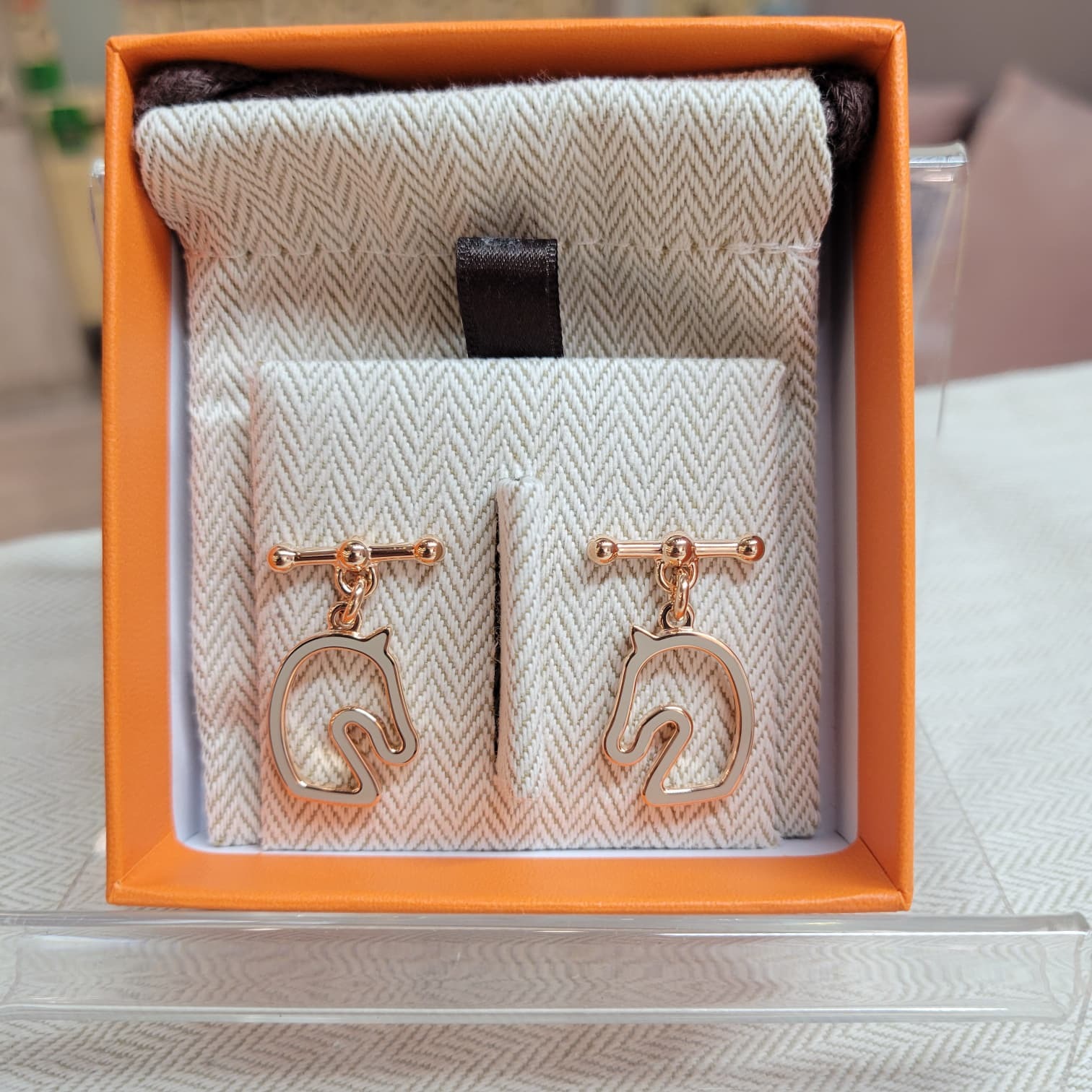 HERMES Tonnerre earrings marron glace rose gold