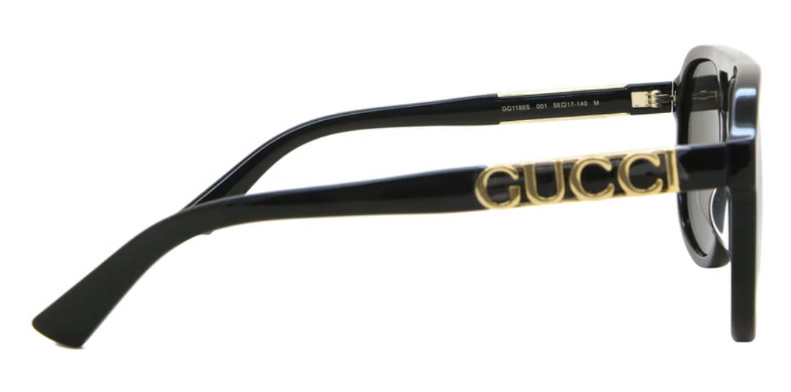 C5 Gucci GG1188S-001 亮黑雙樑飛行員太陽鏡
