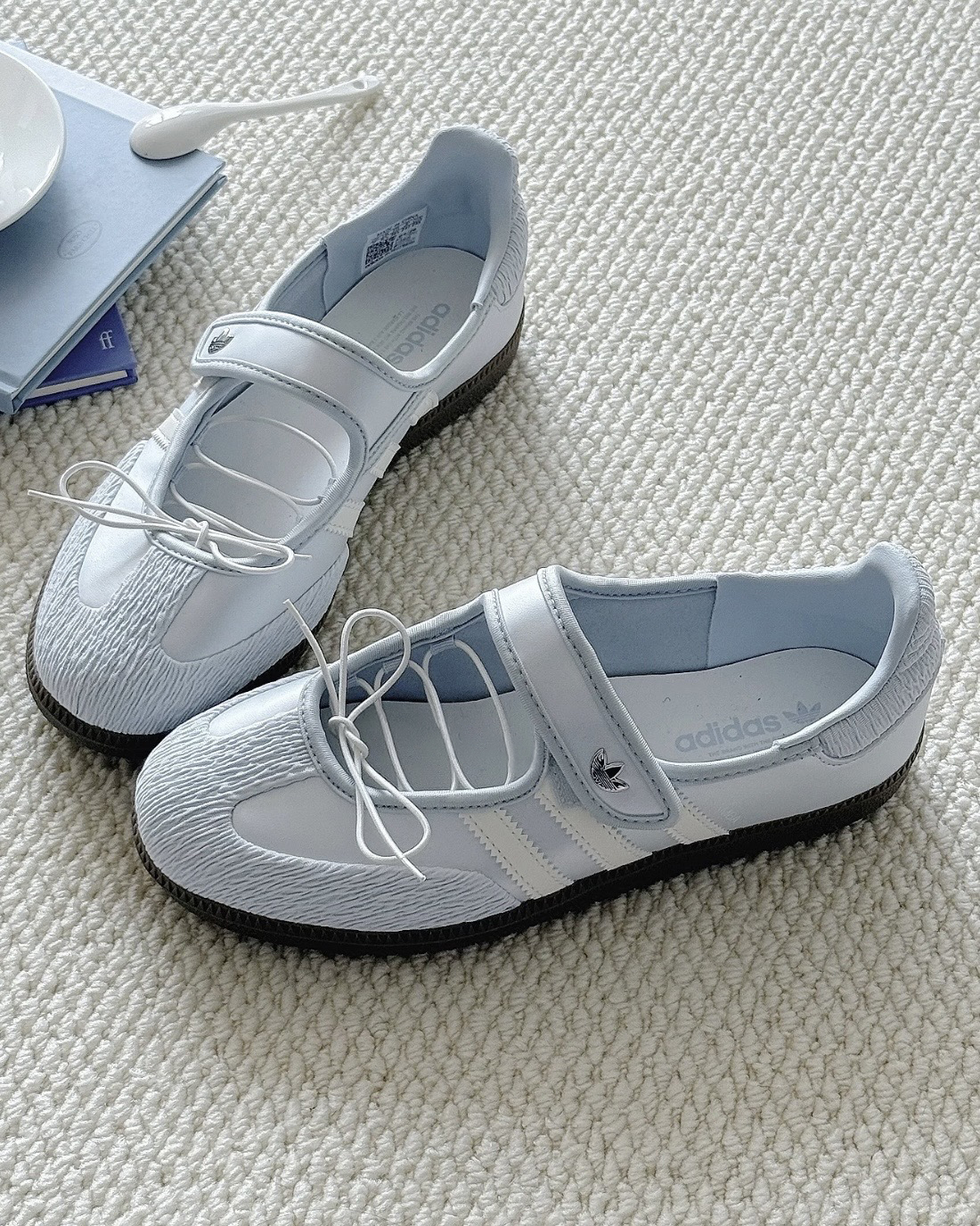 ADIDAS SAMBA JANE 灰藍奶油 珠光銀 灰銀 奶油白 異材質 拼接 瑪莉珍鞋 涼鞋 女鞋 LB8628 / 現+調