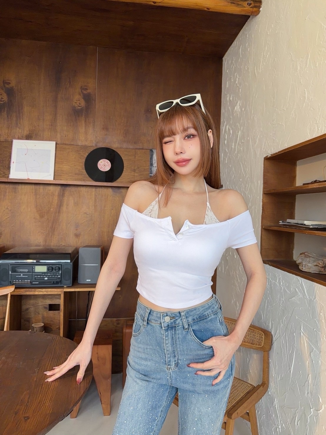 [新品九折優惠] 🇹🇼氣質甜辣・蕾絲拼接繞脖假兩件Bra Top