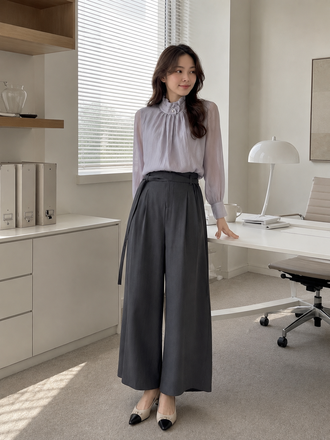 LONG SLEEVE RUFFLED NECK BLOUSE