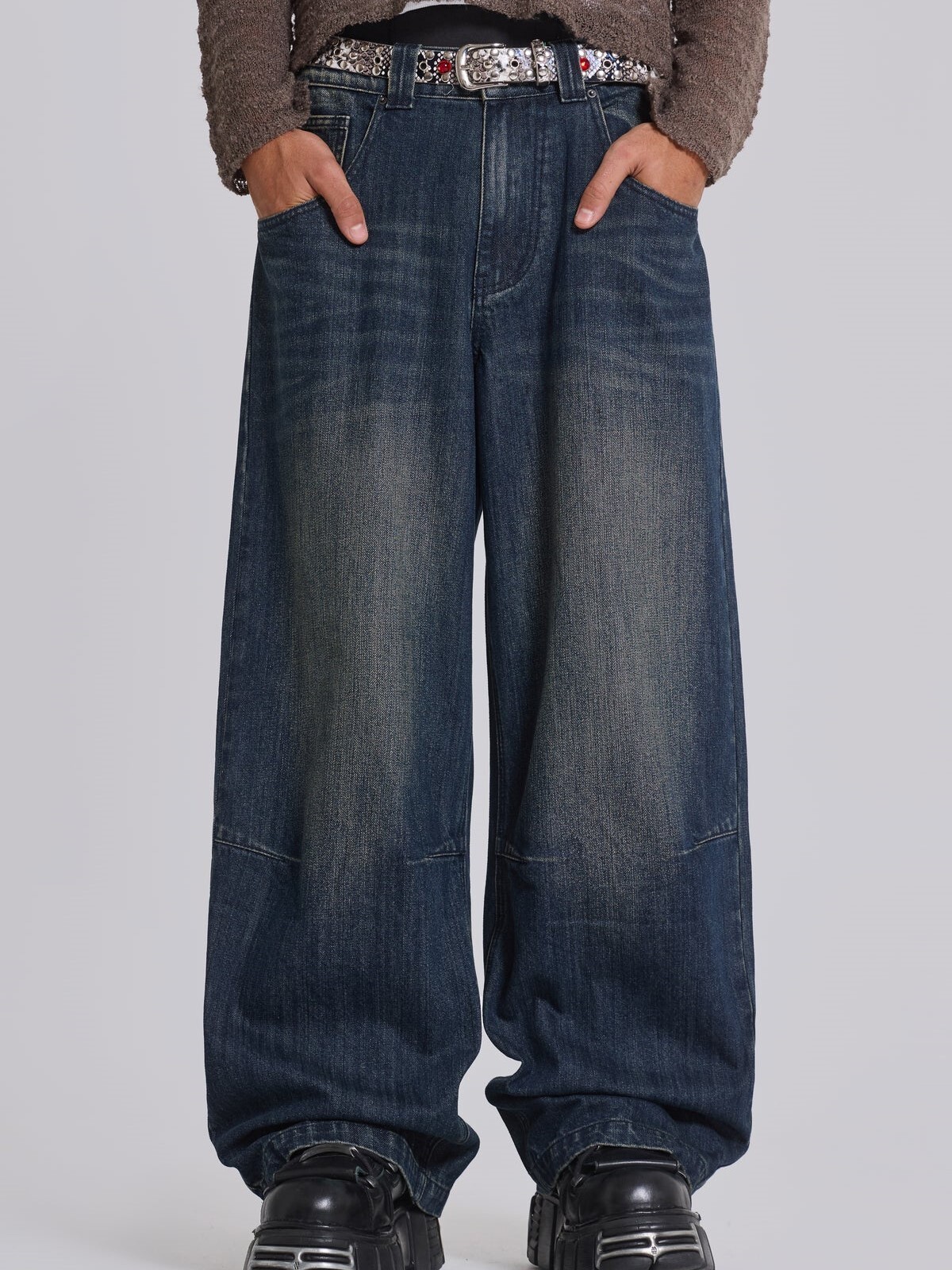 JADED LONDON 水洗單寧 修身寬鬆牛仔褲 Mid Blue Slub Colossus Jeans JMJE5138