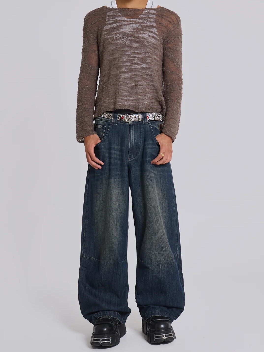JADED LONDON 水洗單寧 修身寬鬆牛仔褲 Mid Blue Slub Colossus Jeans JMJE5138