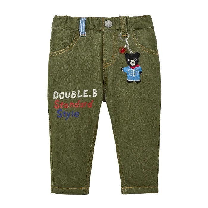 DOUBLE_B 街頭塗鴉風彈性牛仔長褲-軍綠色