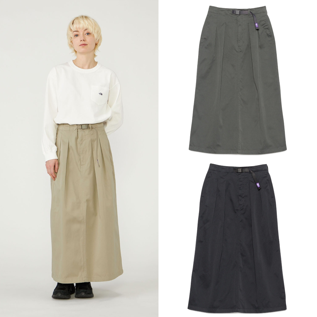 預購┃日本 TNF 紫標 Chino Tuck Field Skirt 斜紋 打褶 開衩 長裙