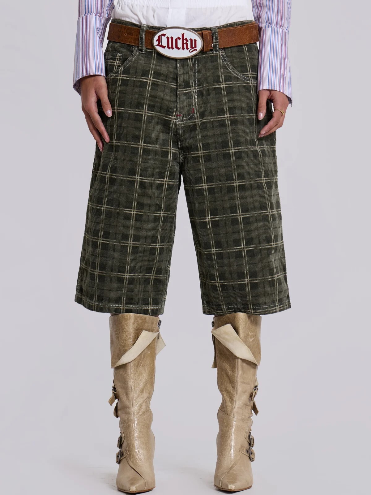 JADED LONDON 格紋燈芯絨 寬鬆七分褲 Brooklyn Cord Jumbo Jorts JMSH2704