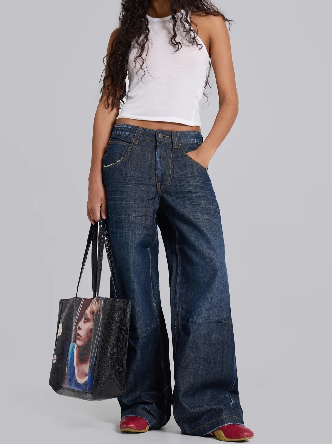 JADED LONDON 英國國旗皮革貼布 寬鬆闊腿牛仔褲 Union Jack Indigo Colossus Jeans JMJE6126