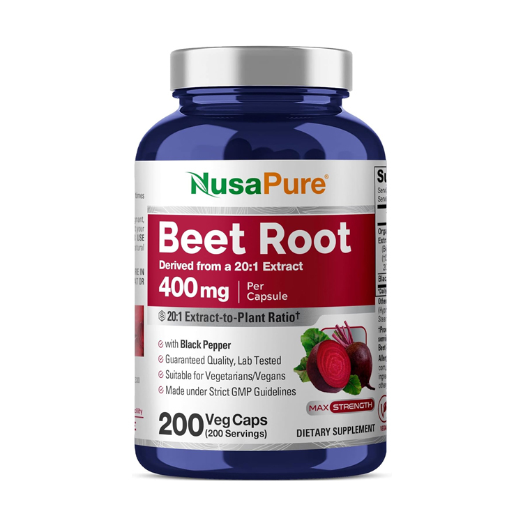 美國Nusapure 有機甜菜頭/ 紅菜頭8000毫克 +黑胡椒 , 200粒膠囊