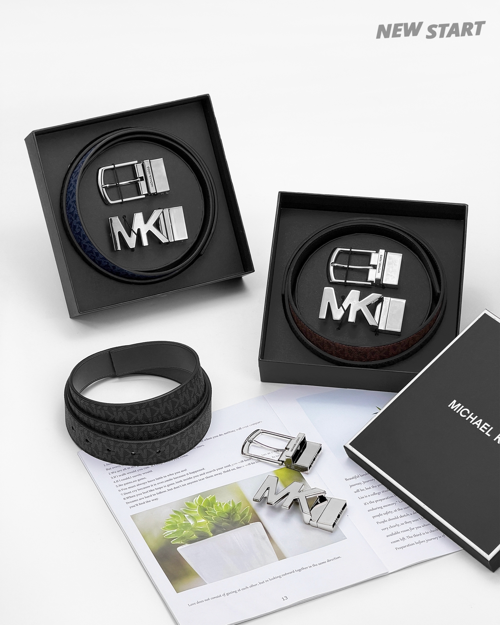 Michael Kors MK 新款方盒 雙皮帶頭 雙面用 皮帶禮盒